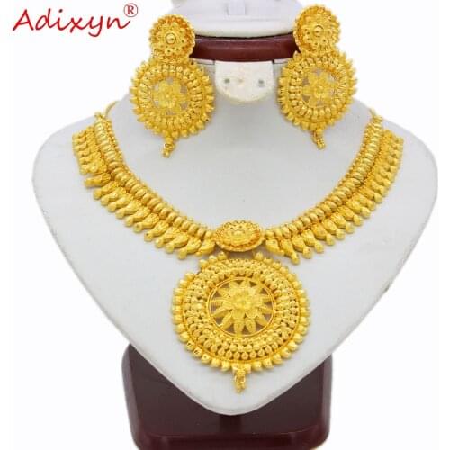 Adixyn Indian Big Heavy Jewelry Sets Gold Color Necklace/Earrings For Women African/Dubai/Arab Wedding Jewelry Gifts N03146