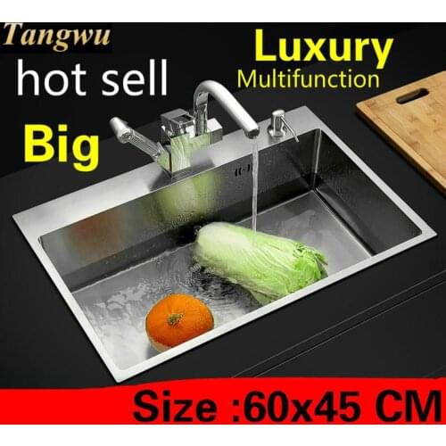 Free shipping Apartment luxurious kitchen manual sink single trough high quality 304 stainless steel hot sell 60x45 CM