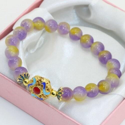 Free shipping high quality pretty cloisonne multicolor 8mm round beads bracelets women girls charms gifts jewelry 7.5inch B2693