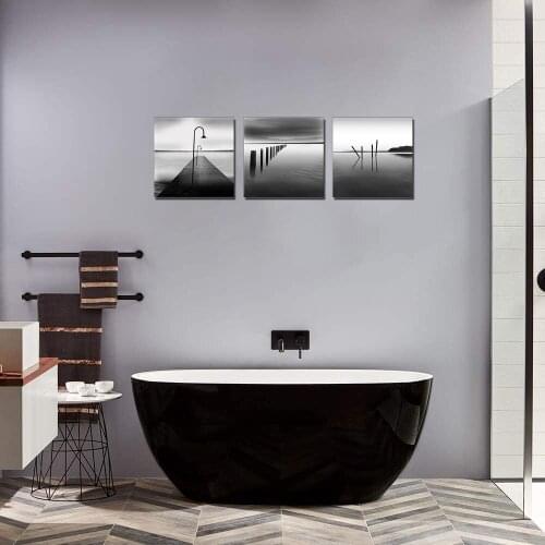 Black and White Gray Poster Modern Minimalist Wooden Bridge Port Landscape Picture for Living Room Wall Decor Nordic Home Decor