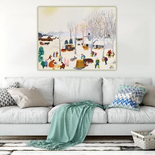 Citon Grandma Moses Anna Mary Robertson《Sugaring off,1942》Canvas Oil Painting Artwork Poster Picture Wall Decor Home Decoration