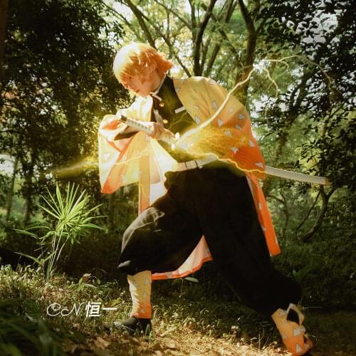 Demon Slayer Kimetsu no Yaiba Agatsuma Zenitsu Cosplay Costume Anime Uniform Kimono Christmas Halloween Free shipping CG312