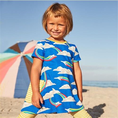 Jumping Meters Princess Clouds Print Pockets Girls Summer Dresses Fashion Childrens Clothes Cotton Party Costume Girls Frocks