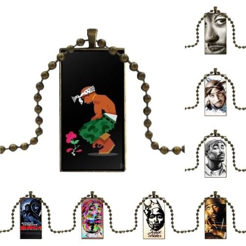 For Women Gift Glass Pendant Necklace Handmade Half Pendant Rectangle Necklace Pop 2pac Tupac Shakur
