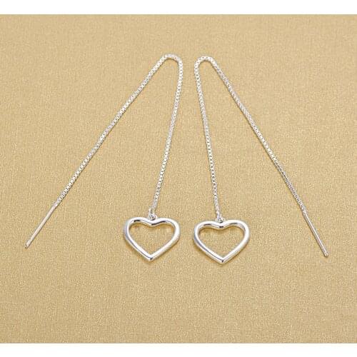 Elegant Simple Hollow Lovely Heart Silver Long Earrings Sterling Silver 925 Tassel Ear Line Earrings Jewelry 2018