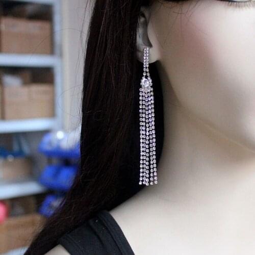 European and American ladies personality water drop earrings simple long crystal dangle wedding earrings rhinestones wholesale