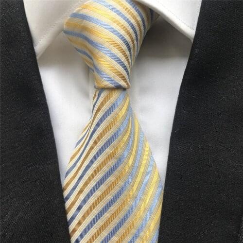 10 cm Width New Design Mens Ties Jacquard Woven Neck Tie Cravatas Yellow Blue Fashion Striped Neckties for Men