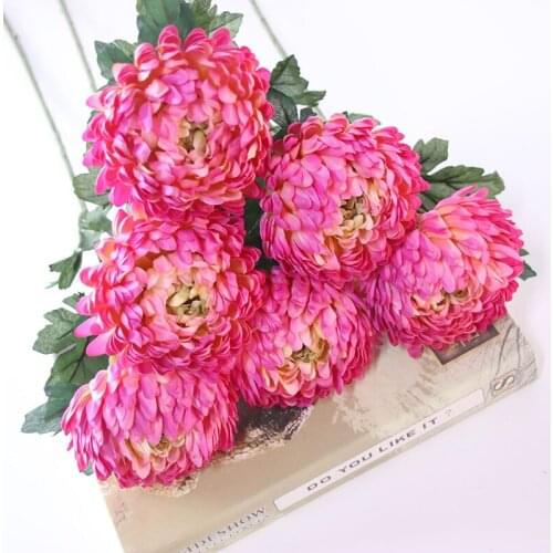 Fake Single Stem Pineapple Chrysanthemum Simulation Round Chrysanthemums for Wedding Home Showcase Decorative Flowers