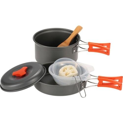 Outdoor Camping Cookware Frying Pan 1-2 People Picnic Set Handle Carrying Pots and Gas Cookers