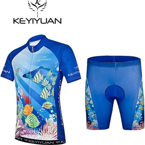 KEYIYUAN Marine pattern cycling clothing childrens clothing short sleeve childrens mountain bike breathable sportswear
