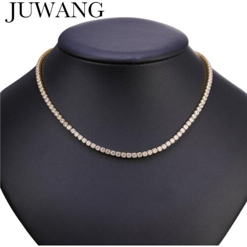 JUWANG AAA Cubic Zirconia Tennis Chokers Necklaces For Women Collier Crystal Luxury Bling Bling Clavicle Chain Necklaces Jewelry