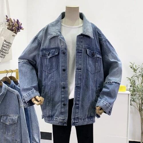 Spring Autumn 2021 Loose Vintage Blue Denim Jacket Mid-length Long sleeve Streetwear Oversized Jean Jacket Casual Chaqueta Mujer