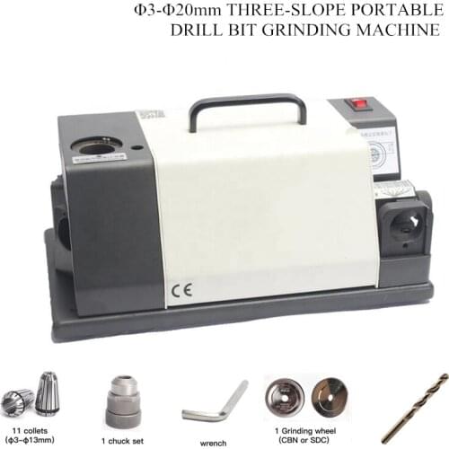 Multifunctional Drill Bit Sharpener Three-Slope Portable Angle Grinder Grinding Machine 3-20mm CBN SDC tool machiner repair 180W