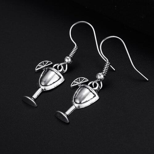 Trendy Vintage Glass Cup Antique Silver Plated Punk Hiphop Rock Style Retro Drop Earrings for Women Girl & Man Party Jewelry