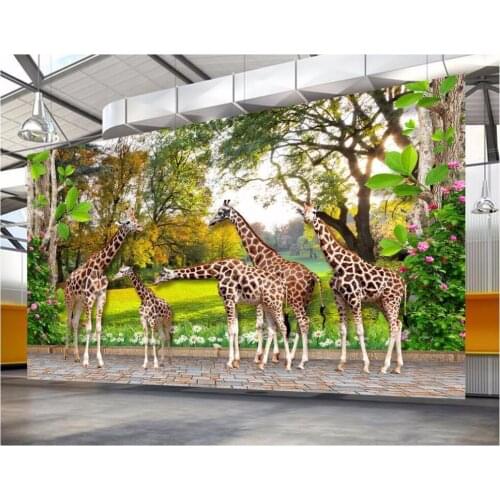Custom mural photo 3d room wallpaper The animal world giraffe and forest painting 3d wall murals wallpaper for wall 3 d