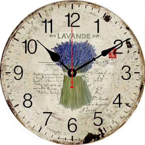 European Style Flower Wall Clock Roman Numeral Clock Home Office Decoration Non-Ticking Silent Quiet Vintage Wooden Round Clocks