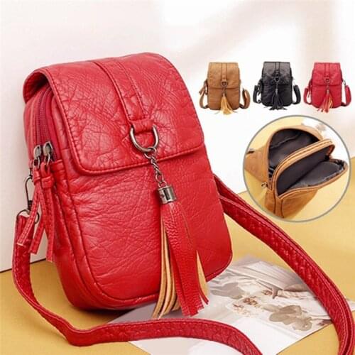 New Small PU Leather Shoulder Bag Casual Handbag Crossbody Bags for Women Phone Pocket Girl Tassel Designer Purse Mini Messenger