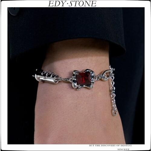 EDY 2021 New Hip Hop Punk Ruby Venom Chain Splicing Bracelet For Women Men Fashion Hand Strap Female Girls Bracelet Jewelry