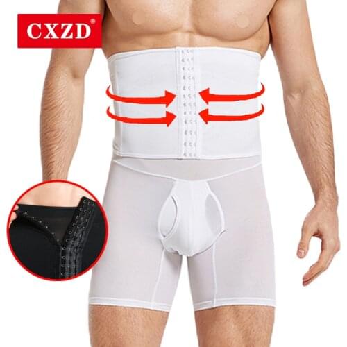 CXZD New Men Slimming three-breasted Breathable High Waist Boxer Panties Compression Abdomen Belly Shaper Shorts Tummy Control