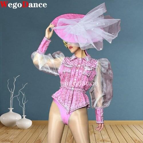 New Women Clothing Crystal Shirt Pant Cap Set Bar Dancer Show Prom Singer Dance Outfit