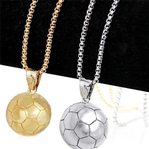 Titanium Steel Fashion New Arrival Sports Soccer Ball Pendant Football Necklace Metal Link Chain Men Women Jewelry