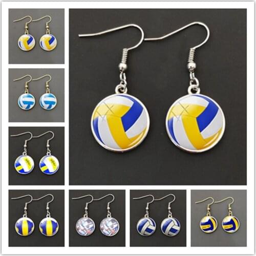 The new volleyball earrings football ball sports picture glass cabochon earrings are a favorite gift for fans