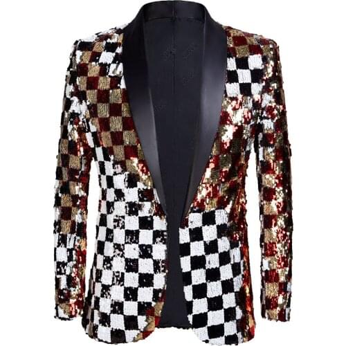 New Men Double-side Colorful Plaid Red Gold White Black Sequins Blazers Design DJ Singer Hot Suit Jacket Stage Fashion Costume