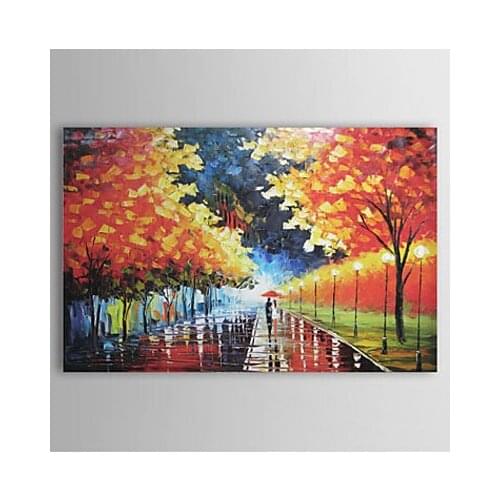 Handpainted Canvas Painting-Lovers In the Rain-Landscape Oil Painting Wall Art-Modern Canvas Art Wall Decor