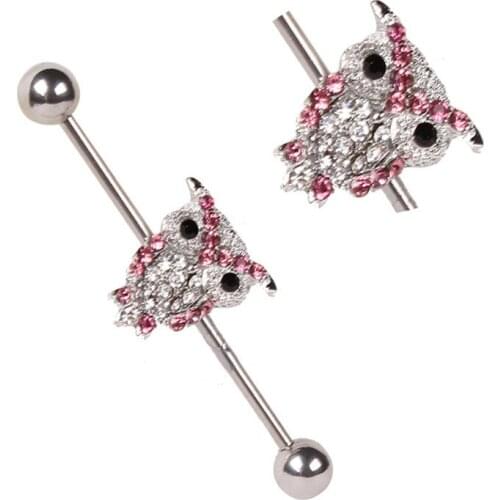 Industrial Crystal Owl Barbell Navel Ring Piercin Surgical Steel Body Earring Helix Tragus Ear Piercing