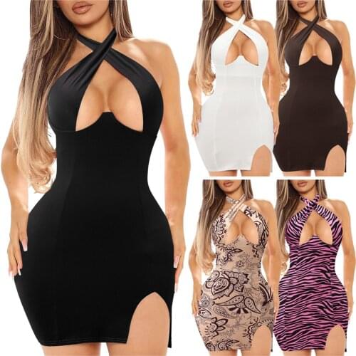 Sexy Womens Crisscross Halter Sleeveless Cutout Front Wrap Tank Top Mini Dress Robe Femme Vestido Vestidos Mujer Verano 2021
