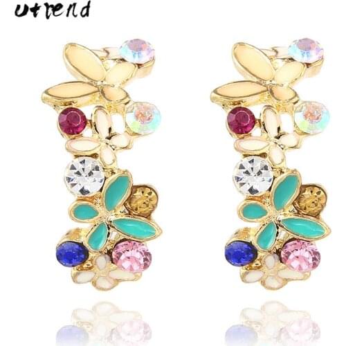 Utrend Female Stud Earrings Gold Color Crystal Rhinestone Colorful Part Earrings For Women Fashion Jewelry Boucle D'oreille