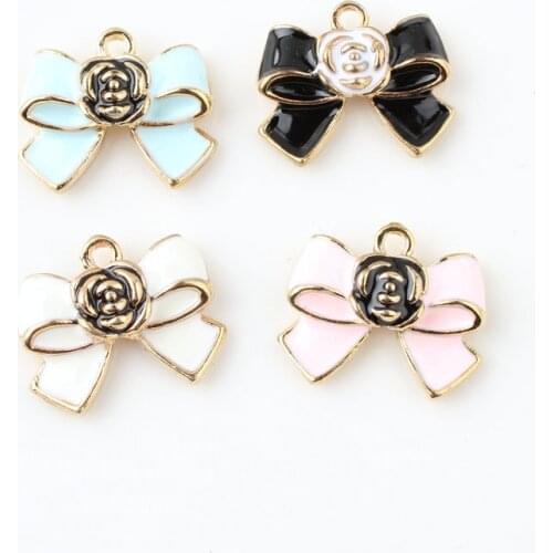 10pcs/lot Charms17*20mm Bowknot Enamel Charm Pendants Fit DIY Bracelet Necklace Hair Jewelry Accessory DIY