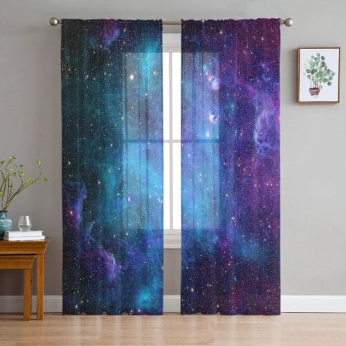 Starry Sky Symphony Galaxy Gauze Curtains For Childrens Bedroom Kitchen Screen For Living Room Holiday Decor Voile Curtain