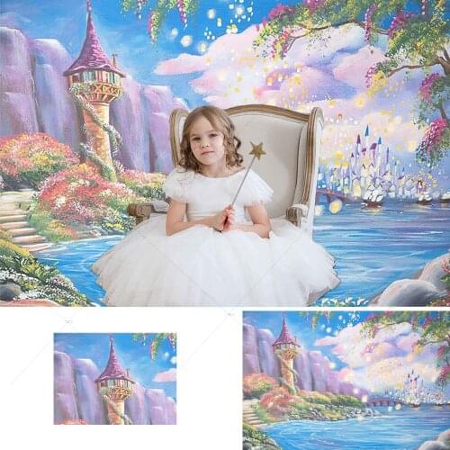 Fairy Tale Wonderland Backdrop Baby Shower Birthday Fantasy River Castle Lantern Princess Photography Background for Photostudio