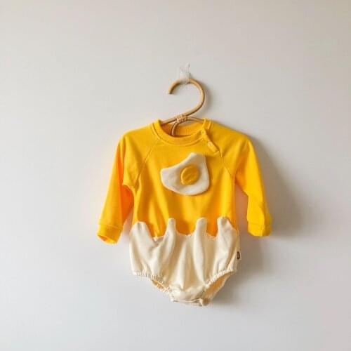 Newborns Roupas Bebe One Piece Autumn Rompers Long Sleeve Designer Bright Yellow Fried Egg Jumpsuit with Hairband Penguin Outfit