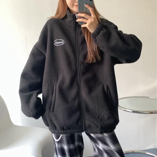 Womens Jacket Polar Fleece Loose High Quality 2021 New Sweatshirt High Neck Long Sleeve Plus Fleece Hoodie Womens Top