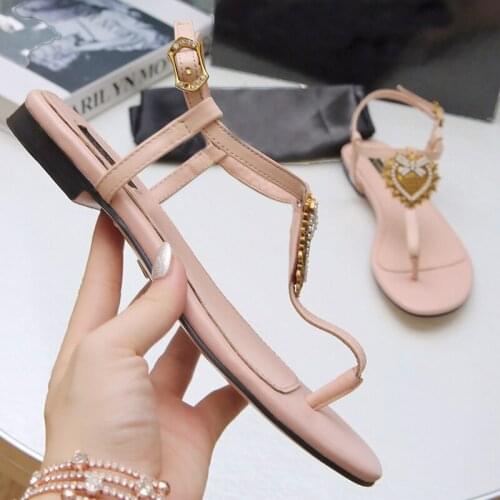 2021 luxury brand Genuine Leather Women Sandals flats Runway Ankle Strap Flats Shoes Ladies Summer Holiday Sandals Party Shoes