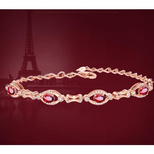 Rose gold s925 red crystal chain bracelets for women ruby gemstones luxury zircon diamonds bijoux jewelry fashion Christmas gift
