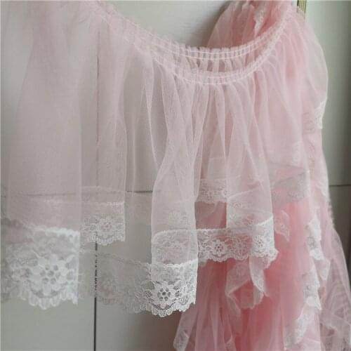 1 Meter Ruffled Pink Unilateral Tulle Lace Trim Ribbon For Bridal Veils, Shawl, Wedding Dress 21CM Wide