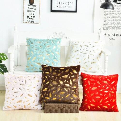 18" Gold Leaf Christmas Cushion Cover Faux Fur Plush Pillow Case Wedding Home Decor 8 Color