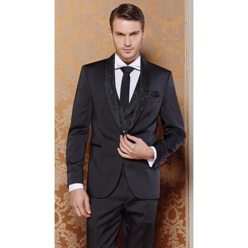 2017 Latest Coat Pant Designs Black Pattern Wedding Suits for Men Slim Fit 3 Piece Groom Tuxedo Style Suits Custom Blazer Terno