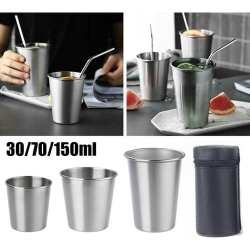 4 Pcs / Set Stainless Steel Coffee Cup Portable Camping Cup Wine Cup Outdoor Travel Mug Cup Set With PU Leather Case Cover