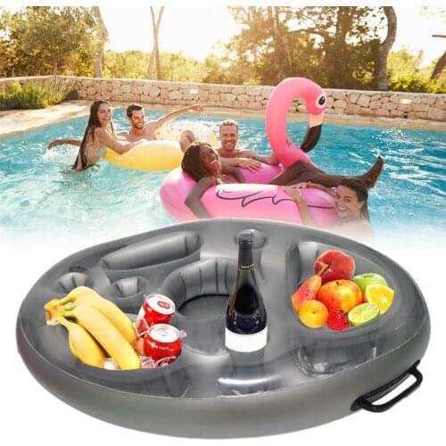 70cm Portable Summer Party Bucket Cup Holder Inflatable Air Mattress Floating Drink Holder Multiple Holes Beverage Cooler Tray