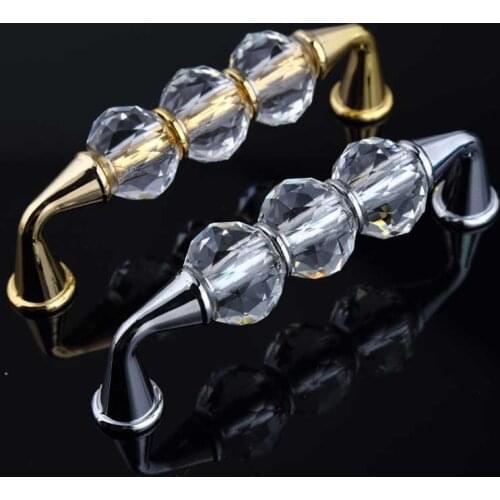 96mm modern fashion deluxe glass crystal furniture handle silver golden wine cabinet drawer pull knob villadom furniture handle