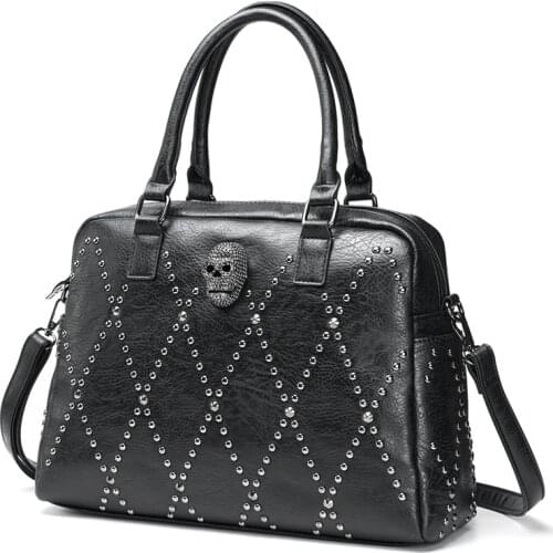 Annmouler Fashion Bag for Women Pu Leather Handbags Large Capacity Tote Bag Skull Crossbody Purse Black Shoulder Messenger Bag