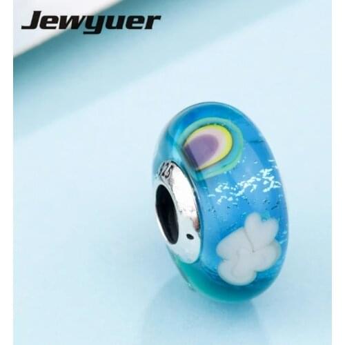 2018 Spring collection rainbow charms 925 sterling silver murano glass beads fit charm bead bracelets DIY fine jewelry BD167