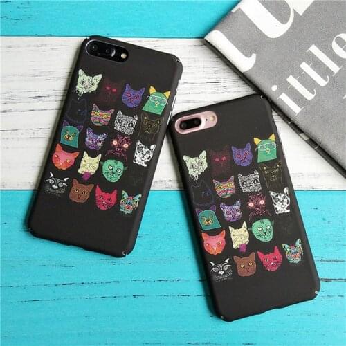 Cat Phone Case For iPhone 7 Plus Many Cats Many Expressions Cute Cartoon Black Hard Cover For 6 6s 7 8 Plus back covers cases