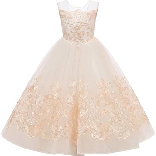 Flower Girl Dress Backless Kids Gown Lace Pageant Ball Gowns Little Girls Wedding Party Dresses Princess First Communion Dresses