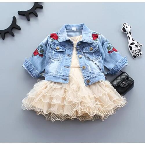 Infant Baby Girls Jeans Jacket Flower Embroidery Vintage Kids Denim Coat For Girls Clothes Spring Autumn Children Outerwear Coat