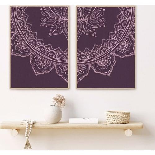 Purple and Pink Mandala Flower Wall Art Prints Minimalist Zen Boho Posters Mandala Canvas Painting Prints for Bedroom Wall Decor